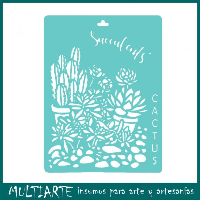 Stencil Proyectarte 15 x 20 cms Suculentas y Cactus CS358