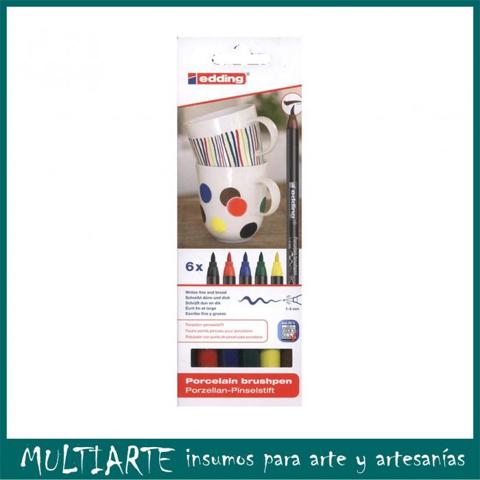 Marcadores Edding para ceramica x 6 colores primarios