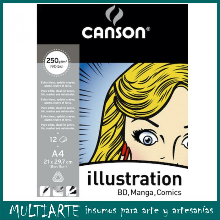 Block de dibujo CANSON ILLUSTRATION  A4 con 12 hojas de 250gr 387200