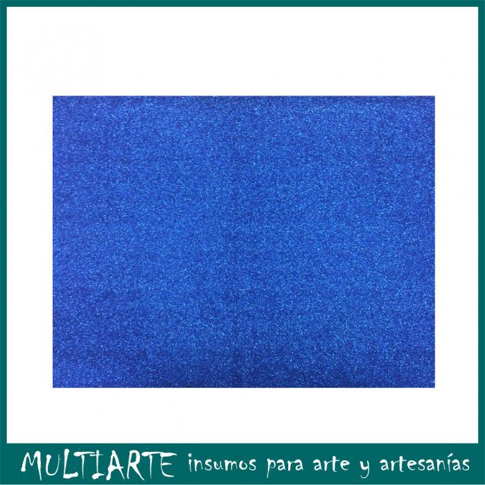 Plancha de Goma eva con Glitter Azul  60 x 40 cms
